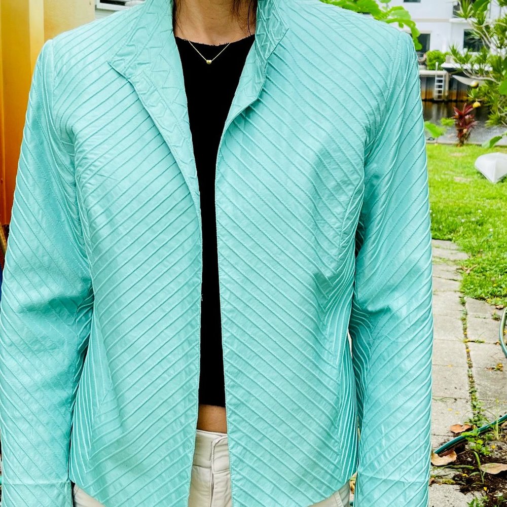 Silk Club Jacket, Decorative Stitching, Light Teal Green